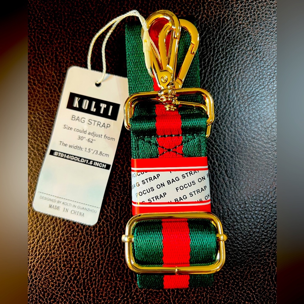 Kolti Red & Green Stripe Wide Nylon Bag Strap  - NWT